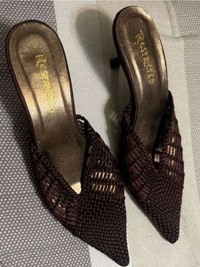 Restricted Women’s Dark Brown Woven Pointed Slip-On Mules